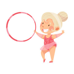 Cheerful Girl Doing Artistic Gymnastics with Hula Hoop Vector Illustration