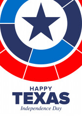 Texas Independence Day. Freedom holiday in Unites States, celebrated annual in March. Lone star flag. Texas flag. Patriotic sign and elements. Poster, card, banner and background. Vector illustration