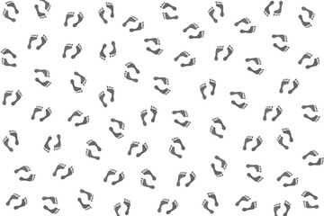 Irregular repeating pattern of human footprints on white isolated 