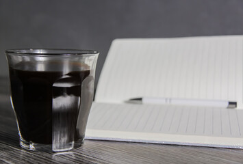 Coffee glass on table, closeup