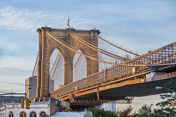 sunset view to Brooklyn bridge in New York,