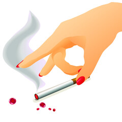 Woman`s arm and cigarette with fume