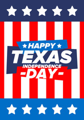 Texas Independence Day. Freedom holiday in Unites States, celebrated annual in March. Lone star flag. Texas flag. Patriotic sign and elements. Poster, card, banner and background. Vector illustration