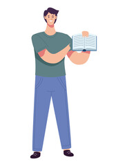 reader man lifting book character