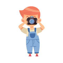 Cute Redhead Boy Holding Camera and Taking Photo Vector Illustration