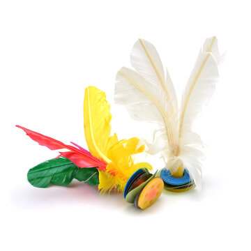 Colorful feather Shuttlecock isolated on white background