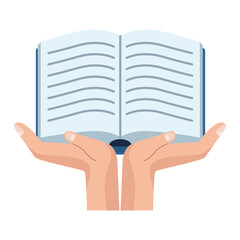 hands lifting textbook open literature isolated icon