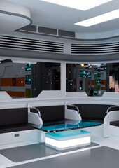 3D Rendering Futuristic Contol Center
