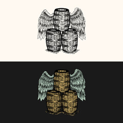 Handrawn Vintage Wings Of Barrel