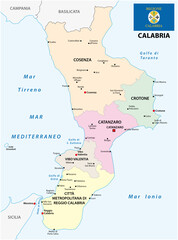 Vector administrative map of Calabria with flag in Italian language