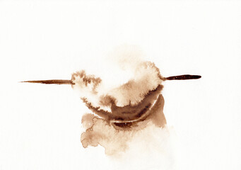 Unusual form texture coffee hand drawn on watercolor paper