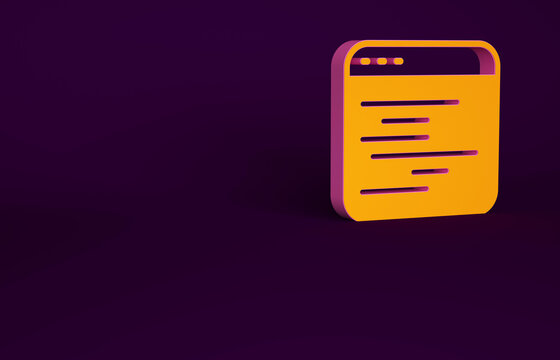 Orange Software, web developer programming code icon isolated on purple background. Javascript computer script random parts of program code. Minimalism concept. 3d illustration 3D render.