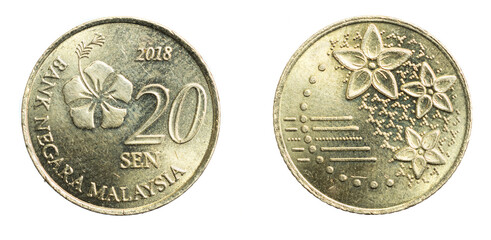 Malaysia twenty sen coin on a white isolated background © Krzysztof Bubel