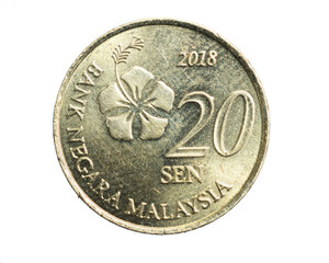 Malaysia twenty sen coin on a white isolated background © Krzysztof Bubel