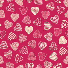 Hearts. Valentine Seamless pattern. Happy Valentine's day. Hand drawn doodle Hearts - Vector illustration.