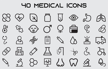 Naklejka premium vector illustration of set of black white lining medical instrument