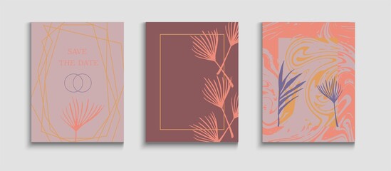 Abstract Elegant Vector Covers Set. Tie-Dye, Tropical Leaves Posters.