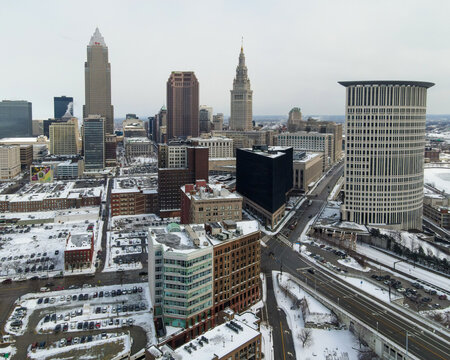 Cleveland Ohio Covered In Snow During The Winter Months