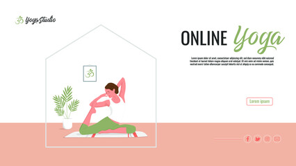 Yoga woman. Online practicing yoga. Vector illustration, eps 10