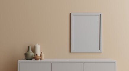 mock up poster frame in modern interior background, 3D rendering