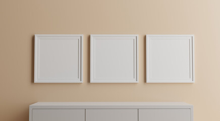 mock up poster frame in modern interior background, 3D rendering