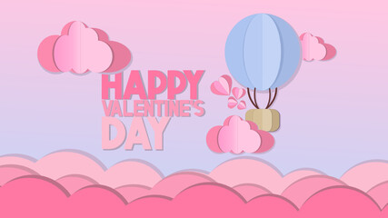 Happy Valentine's Day, Valentine's Day illustration with soft clouds decorated with hot air balloons. Great to give as a gift, with a cute, calm design. suitable for your partner's illustration image.