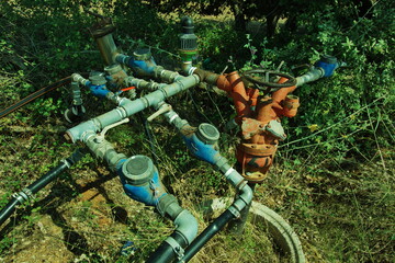 Water distribution in a vineyard on Crete in Greece
