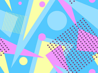Memphis seamless pattern. Geometric elements memphis in the style of 80's. Trendy retro background for printing on paper, advertising materials and fabric. Vector illustration