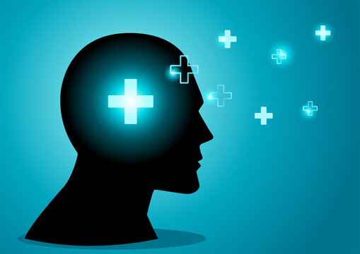 Human head attracting or spreading positive symbols