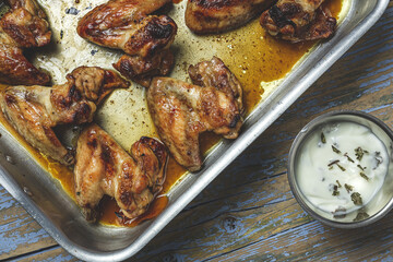 Homemade Roasted Chicken Wings on Baking Tray