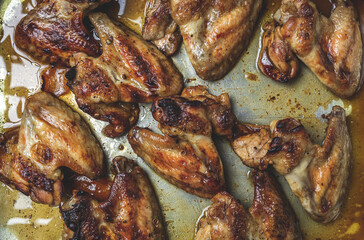 Homemade Roasted Chicken Wings on Baking Tray