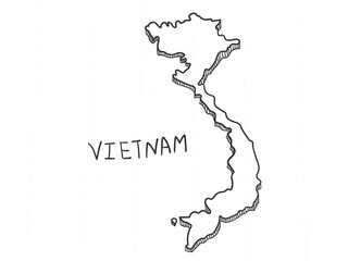 Hand Drawn of Vietnam 3D Map on White Background. 
