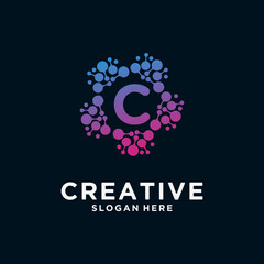 monogram logo with alphabet letter dot concept. Universal Biotechnology Laboratory Colorful Molecular DNA Chip. research, science, medical, logotype vectors