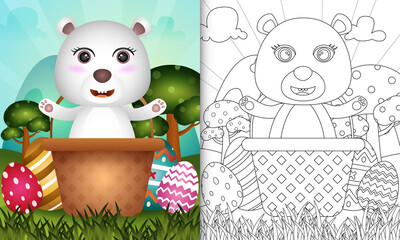 coloring book for kids themed happy easter day with character illustration of a cute polar bear in the bucket egg