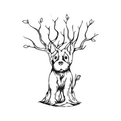 Handdrawn Dog Tree With Monocolor