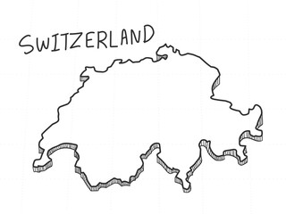 Hand Drawn of Switzerland 3D Map on White Background. 