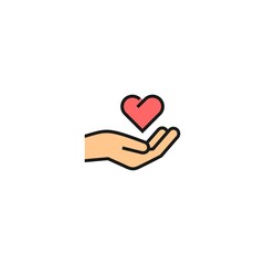 Obraz premium Heart in palms flat vector icon. Human flat vector icon