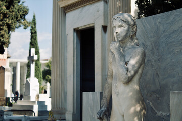 Detail of an statue in the First Cemetery of Athens