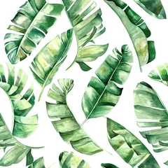 Crédence de cuisine en verre imprimé Feuilles tropicales Illustration de modèle sans couture de feuilles tropicales de banane aquarelle