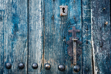 Old antique wooden door with knock