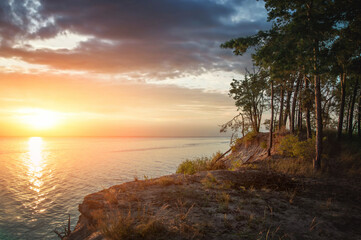 lake coast at sunset. natural background