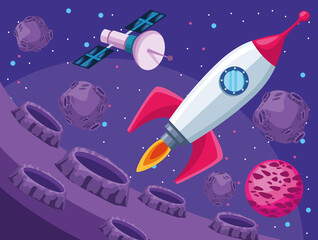 rocket and satellite space universe scene