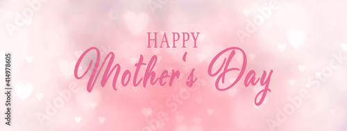Happy Mother's Day greeting card, background banner with pink hearts