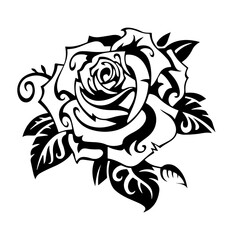 Black  rose. Vector illustration. Black and white tattoo. Beauty and fashion	