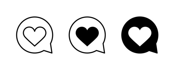 Heart in speech bubble icon, icons button, vector, sign, symbol, logo, illustration, editable stroke, flat design style isolated on white linear pictogram
