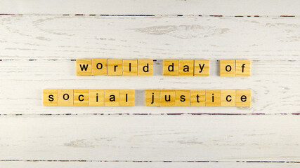 World Day of Social Justice.words from wooden cubes with letters photo