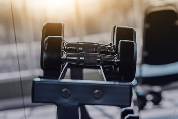 Dumbbells in fitness gym sport for body weight indoor