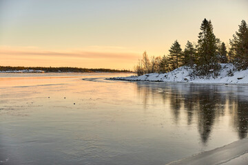 sunrise frozen lake