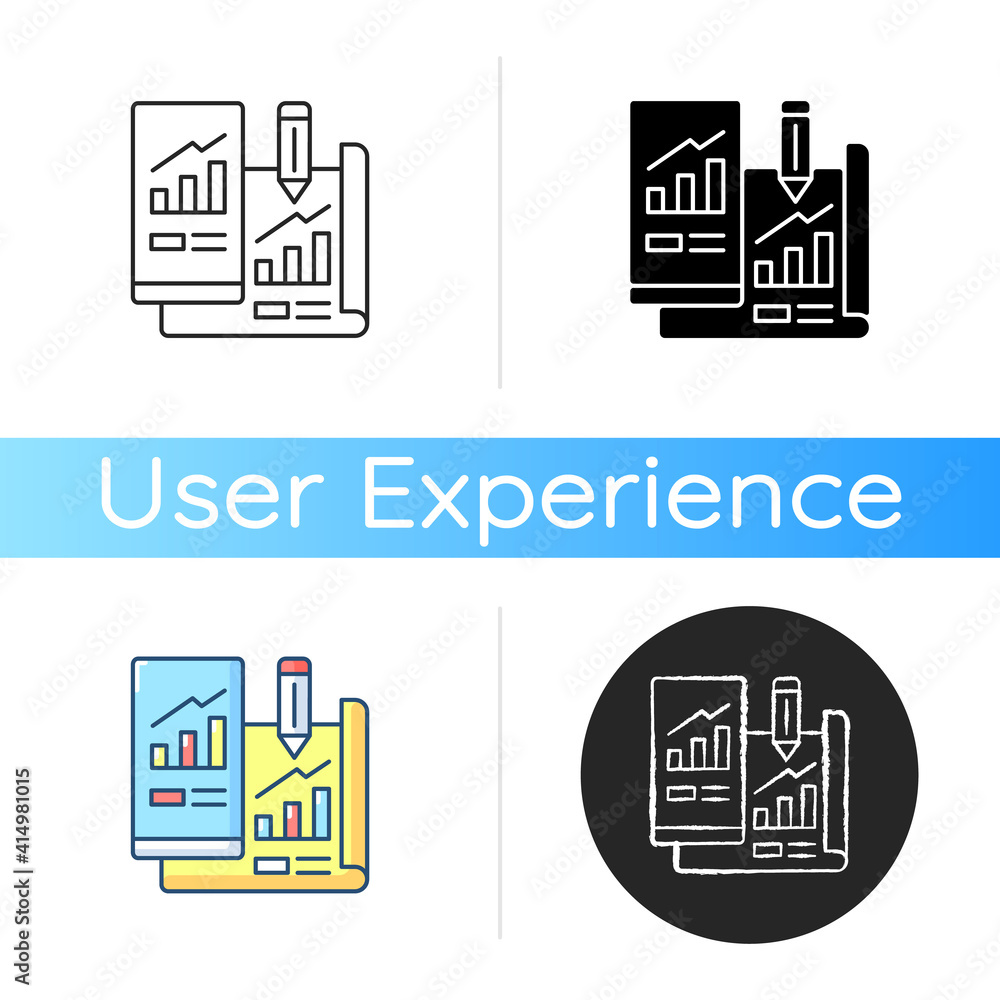 Poster prototyping icon. visual prototype. tactile mockup creation. early sample and model. product release