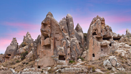 Unique geological formations in Cappadocia, Central Anatolia, Turkey. Nevsehir, Goreme National Park